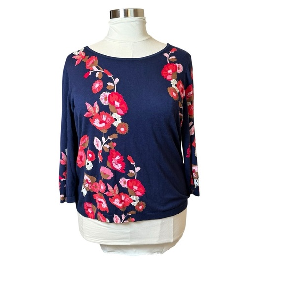 Talbots Plus 3X Sweater Cotton Blend Navy Floral Cottagecore Lightweight Bloom - Picture 1 of 11